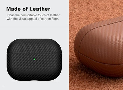 Leather Case - for AirPods Pro 3 Case Cover - Selected Skin-Friendly Leather, with Carbon Fibre Texture, Handmade Drop Protective Hard Cover for AirPods Pro 3rd Generation Earbuds - Black