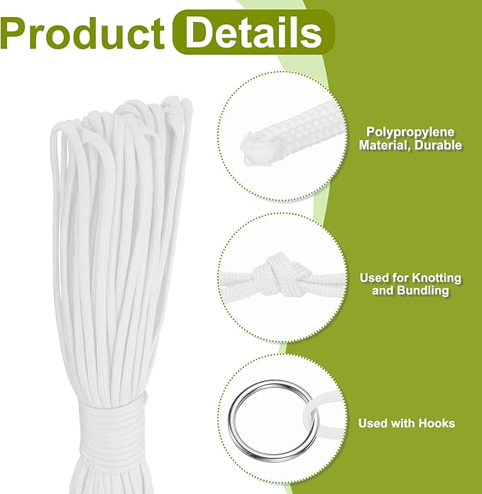 uxcell 4mm Nylon Rope, 10ft Portable Clothesline for Luggage and Backpack Tie Downs, Hanging Clothes, Swings, Camping and Mountaineering Tie Downs, White