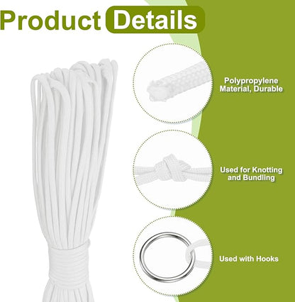 uxcell 4mm Nylon Rope, 10ft Portable Clothesline for Luggage and Backpack Tie Downs, Hanging Clothes, Swings, Camping and Mountaineering Tie Downs, White