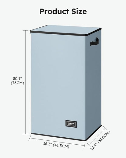 SOLEDI Laundry Hamper with Lid 100L Large & Tall Collapsible Laundry Basket, Clothes Hamper with Bag Removable Easy to Carry, Dirty Hampers for Bedroom, Bathroom, Dorm, College, Blue Grey