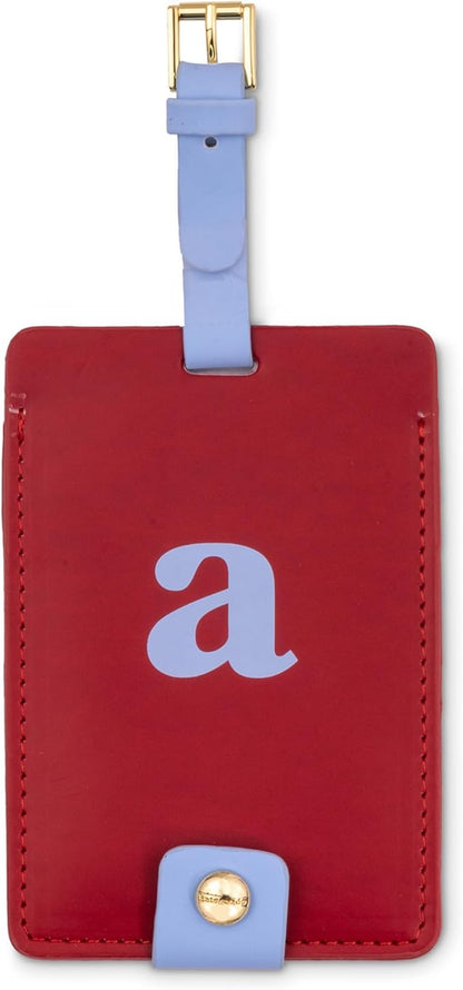 Kate Spade New York Leatherette Luggage Tag with Secure Strap, Colorful Suitcase Identifier for Travel, Monogram Bag Tag ID, A