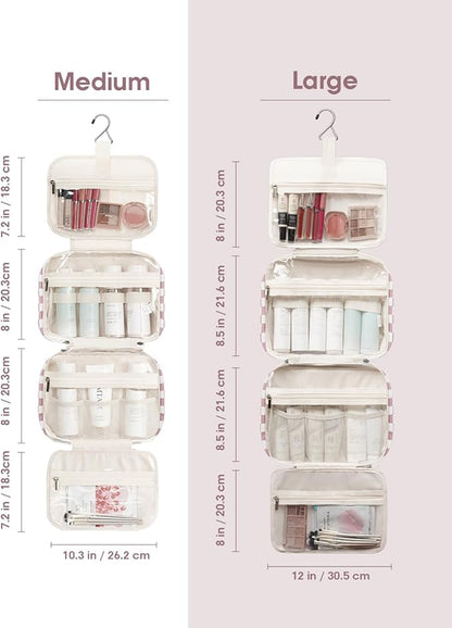 Narwey Hanging Toiletry Bag for Women Travel Makeup Bag Organizer Toiletries Bag for Travel Size Essentials Accessories Cosmetics (Dusty Pink Checkerboard (Medium))