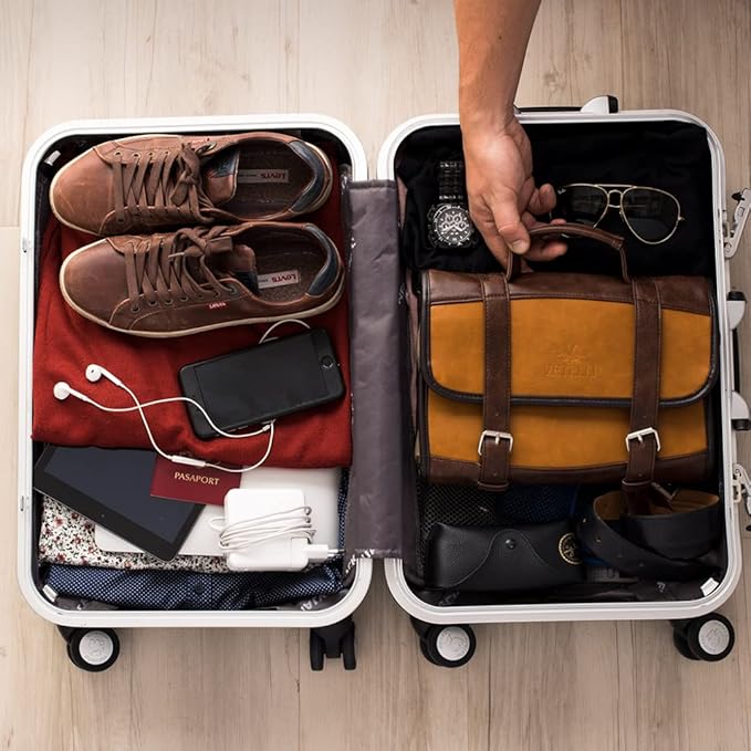 Vetelli Leather Toiletry Bag for Men - Water Resistant, 2 Zippered Internal Pockets, 2 Snap-Fastened Internal Pockets, and Hanging Hook.