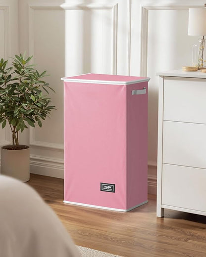 SOLEDI Laundry Hamper with Lid 100L Large & Tall Collapsible Laundry Basket, Clothes Hamper with Bag Removable Easy to Carry, Dirty Hampers for Bedroom, Bathroom, Dorm, College, Pink