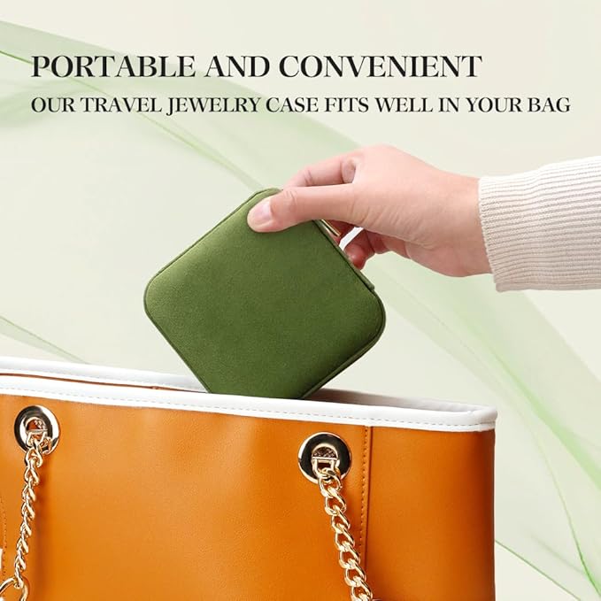 TAIMY Travel Jewelry Case, Small Plush Velvet Jewelry Box for Women and Girls, Portable Jewelry holder organizer for Rings Earrings Necklaces Bracelets(Avocado Green)