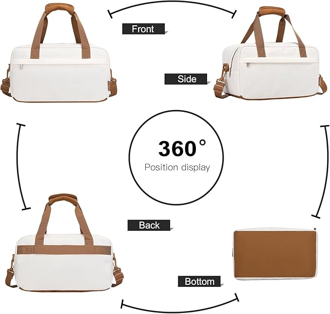 Kono Travel Duffel - 14L Under Seat Carry-On Sports Tote Gym Weekender Overnight Bag - 13.78"x7.87"x7.87" White