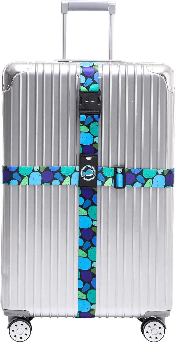 Travelkin Luggage Straps TSA Approved - Adjustable Cross Suitcase Straps with TSA Lock, Reinforced Buckle, Unique Pattern - Secure Heavy Duty Luggage Straps for Travel (Coral)