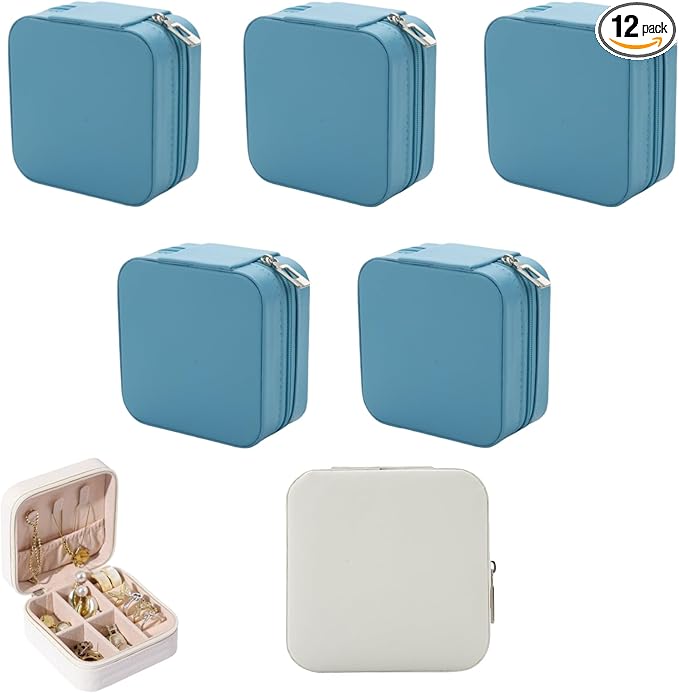 Bridesmaid Proposal Gifts Travel Jewelry Case Jewelry Travel Organizer Small Bachelorette party Jewelry Box Bridesmaid Gift Boxes Mini Storage Organizer Storage Box (12, White&Blue)