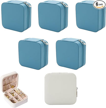 Bridesmaid Proposal Gifts Travel Jewelry Case Jewelry Travel Organizer Small Bachelorette party Jewelry Box Bridesmaid Gift Boxes Mini Storage Organizer Storage Box (6, White&Blue)