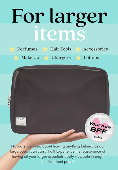 Embla London Makeup Bag Cosmetic Case, Clear Zipper Make Up Pouch and Toiletry Travel Tote, Cute Skincare Pouches for Women Girls, Preppy Purse Cosmetic Organizer, Large Makeup Bags, Grey