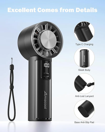 AMACOOL Handheld Fan with Ice Cooler, Mini Portable Fan Rechargeable, 18Hrs Cooling, 0-100 Adjustable Speed, Small Yet Powerful, Personal Hand Fans for Travel, Beach, Outdoor, Makeup, Gifts for Women