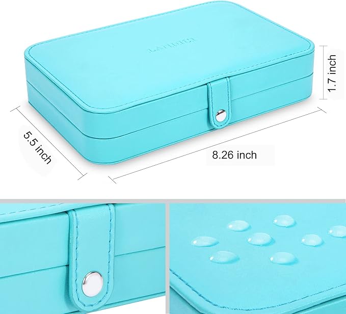 LANDICI Small Jewelry Box for Women Girls, PU Leather Travel Jewelry Organizer Case, Portable Jewellery Storage Holder Display for Ring Earrings Necklace Bracelet Bangle Watch Men Kids Gift, Lake Blue