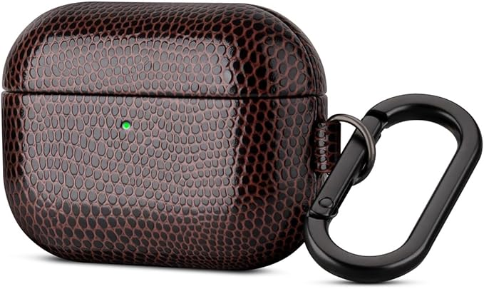 Handmade Case - for AirPods Pro 3 Case Cover with Keychain - Selected Vegan Leather, Lizard Skin Texture, Drop Protection Hard Shell Cover for AirPods Pro 3rd Generation Earbuds - Coffee