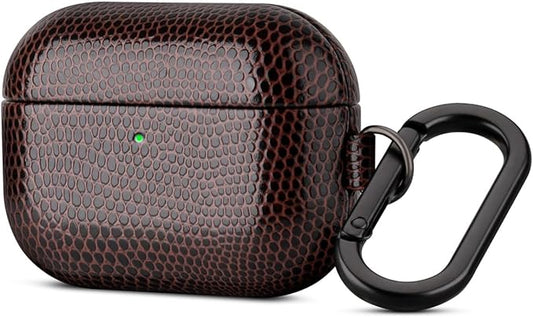 Handmade Case - for AirPods Pro 3 Case Cover with Keychain - Selected Vegan Leather, Lizard Skin Texture, Drop Protection Hard Shell Cover for AirPods Pro 3rd Generation Earbuds - Coffee