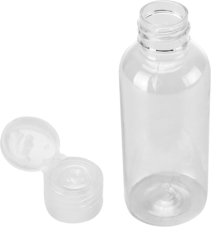 MOUYAT 100 Pack 2oz Clear Plastic Empty Squeeze Bottles with Flip Cap, Travel Size Bottles Mini Refillable Sample Containers for Lotion, Cream and Toiletries