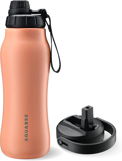 Insula Stainless Steel Water Bottle with Spout & Straw lid, BPA Free & Leakproof, Double Walled Vacuum Insulated water bottle for Sports, Bike, Travel & Hiking (Coral Sunset, 24 Oz)