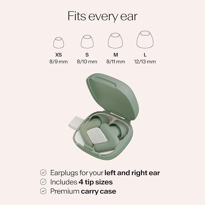 Alpine Silence Earplugs for Sleep, Focus & Travel - V-Shape Snug Fit & Soft Oval Tips – 4 Sizes XS/S/M/L - Comfortable, Reusable Hearing Protection - up to 25dB – Green