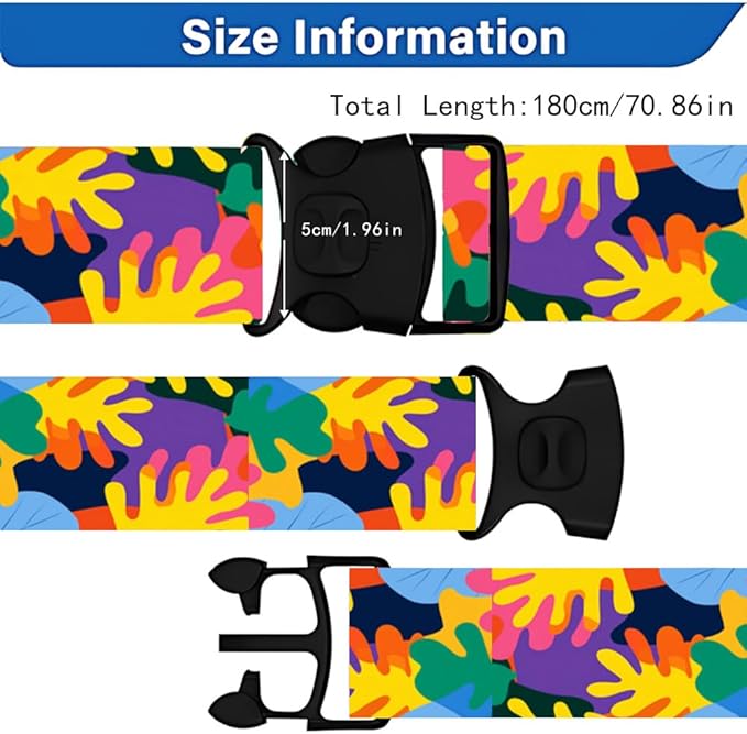 2PC,Abstract Color Luggage Strap 1.97 x 70.84 inch Multicolor Leaf Design Adjustable Suitcase Belt Durable Nylon Baggage Identifier Modern Travel Accessory