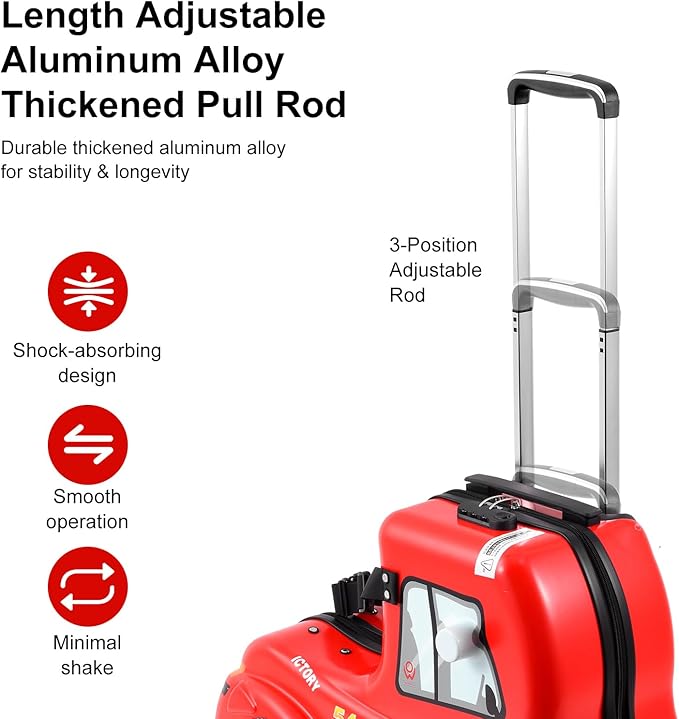 24 Inch Kid Ride Suitcase,Kid Luggage Seat Ride With Lock - Kids Travel Trolley With Safety Belt, Kids Luggage With Wheels Child Stroller Spinner Luggages, ABS+PC (Red Car, 5-12 Years)