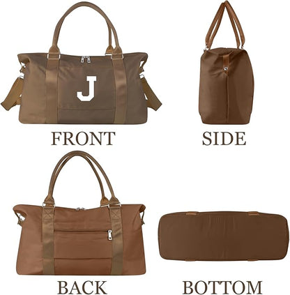 Birthday Graduation Gifts for Daughter,Initial Travel Duffel Bag Sports Gym Bag for Girls Teen Kids Birthday Gifts,Personalized Weekender Bag Carry On Tote Bags Cute Overnight Bag for Women(Brown, J)