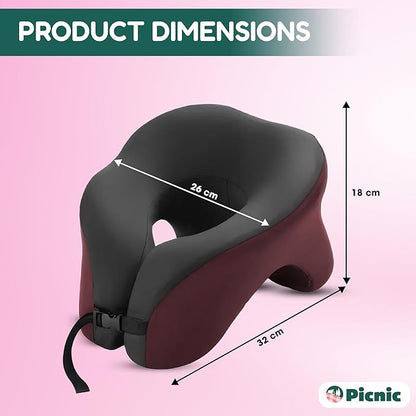 Picnic Neck Pillow for Traveling | 100% Pure Memory Foam Travel Pillow for Airplanes, Car & Office | Ergonomic Support with Adjustable Clasp, Eye Mask & Compact Travel Bag | Perfect for Relaxation