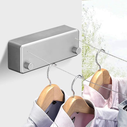 BESy Retractable Clothesline ABS case+Aluminum Dryer with Adjustable Stainless Steel Double Rope String Hotel Style Heavy Duty,Wall Mounted Method, 13.8 Feets,Silver