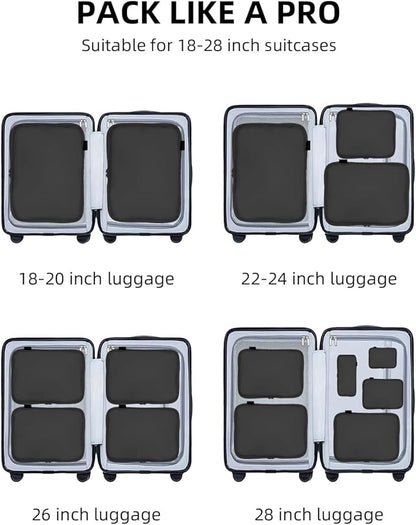 6 Set Compression Packing Cubes for Travel, Large Medium Small Luggage Organizers, Storage Bags for Clothes (6 Pack, Pure Black)