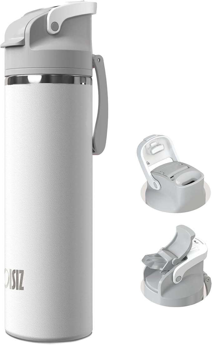 OISIZ Insulated Water Bottle 24 oz with 2 in 1 Spout and Straw Lid,One Click Safety Lock,100% Leakproof,Keep Cold 24H,Vacuum Stainless Steel Water Bottle for School,Travel and Sports,Dishwasher Safe