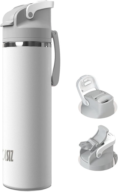 OISIZ Insulated Water Bottle 24 oz with 2 in 1 Spout and Straw Lid,One Click Safety Lock,100% Leakproof,Keep Cold 24H,Vacuum Stainless Steel Water Bottle for School,Travel and Sports,Dishwasher Safe