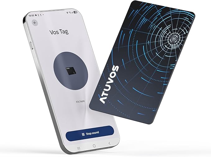 ATUVOS Dual System Air Card Tag Pro 1 Pack, Rechargeable Wallet Tracker Work with Android Google Find Hub or iOS Apple Find My APP (Huawei not Supported), Smart Item Finder Locator for Wallet/Luggage