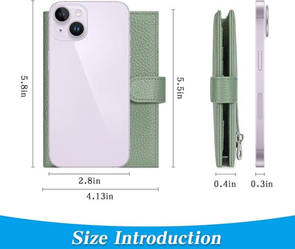 Passport Holder for Travel Women RFID Blocking Genuine Leather Passport Wallet with Card Slots, Zipper Coins Pocket, Cash Holder, Green