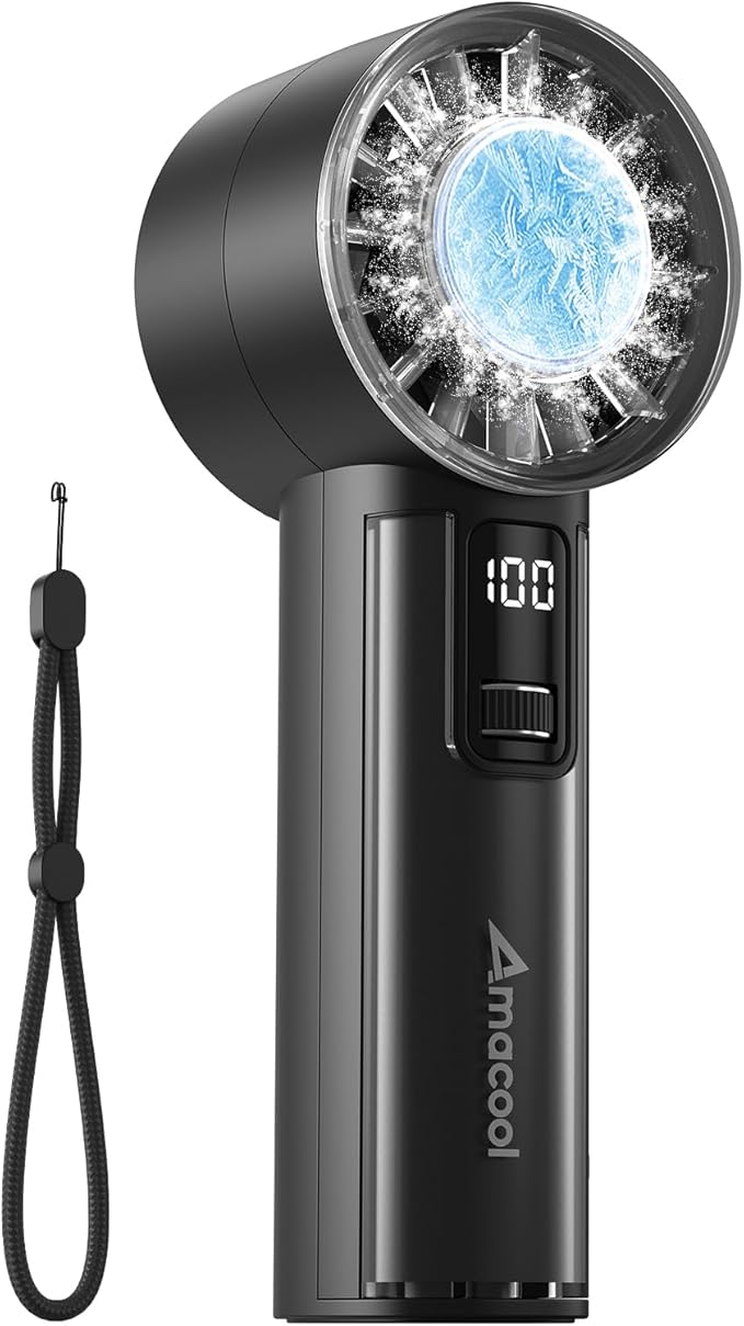 AMACOOL Handheld Fan with Ice Cooler, Mini Portable Fan Rechargeable, 18Hrs Cooling, 0-100 Adjustable Speed, Small Yet Powerful, Personal Hand Fans for Travel, Beach, Outdoor, Makeup, Gifts for Women