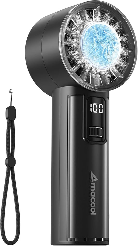 AMACOOL Handheld Fan with Ice Cooler, Mini Portable Fan Rechargeable, 18Hrs Cooling, 0-100 Adjustable Speed, Small Yet Powerful, Personal Hand Fans for Travel, Beach, Outdoor, Makeup, Gifts for Women