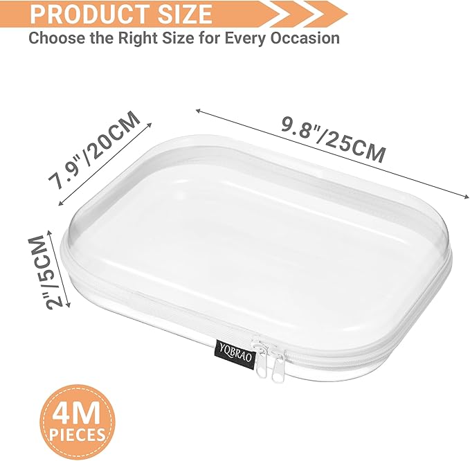 4 Pack Clear Hard Shell Zipper Case, See-Through Hard Plastic Organizer Pouches with Zipper for Travel, Toiletries, Makeup, Toy, Electronics & Pencils - Crush-Resistant Storage