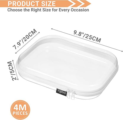 4 Pack Clear Hard Shell Zipper Case, See-Through Hard Plastic Organizer Pouches with Zipper for Travel, Toiletries, Makeup, Toy, Electronics & Pencils - Crush-Resistant Storage