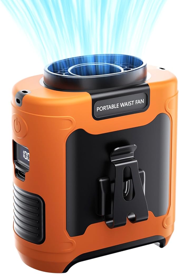 Aristide Waist Fan With Flashlight, Personal Portable USB Rechargeable Waist Clip - 10000mAh, 36hrs Wearable Cooler