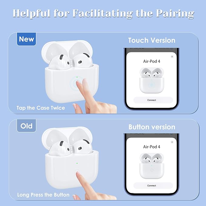 JKV Wireless Charging Case Compatible with AirPods 4 USB C Port, Air Pods 4th Gen Charging Case Replacement with Touch Sensing, Built-in 660 mAh Battery, No Earbuds (Touch Version)