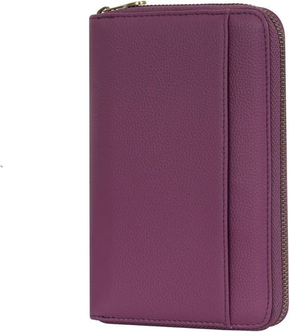 WASON Leather Zipper Travel Passport Wallet Holder RFID Blocking Cover, Passport case Pocket Slot for Card, Cash, ID, Boarding Pass and Ticket for Men, Women and Family Trips (Purple)