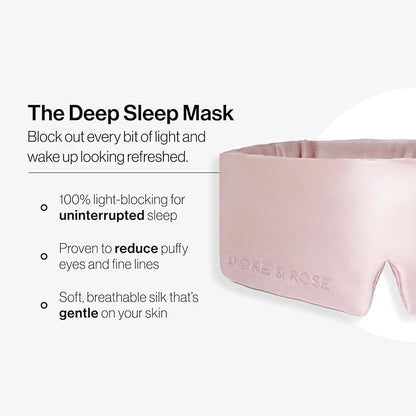 Dore & Rose Deep Sleep Mask Light Blocking, 23 Momme Mulberry Silk Eye Mask, Ultra Soft, Adjustable - Travel Sleeping Mask for Men & Women - Lotus