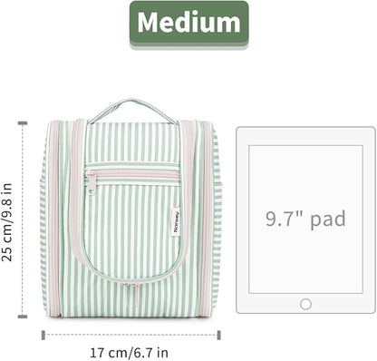 Narwey Small Striped Hanging Travel Toiletry Bag for Women, Travel Bag for Toiletries, Makeup Bag Organizer Cosmetic Bags Make Up Bags for Women (Mint Green Stripe)