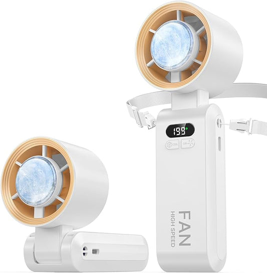 Handheld Portable Turbo Fan with Ice Cooler, Speed (1-199) 5500mAh Rechargeable Personal Fan,[20H Cooling Time] Mini Yet Powerful [20000 RPM] Small Pocket Fans for Travel/Outdoor/Home/Office, White
