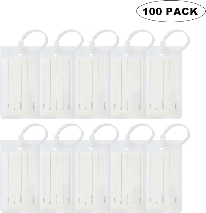 100 Pack Luggage Tags for Suitcases, Airplane Travel Essentials for Flying, International Travel Must Haves, and Luggage Accessories by Sodsay