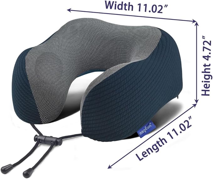 napfun Neck Pillow for Traveling, Upgraded Travel Neck Pillow for Airplane 100% Pure Memory Foam Travel Pillow for Flight Headrest Sleep, Portable Plane Accessories, Luxury Sets (Optional), Deep Blue