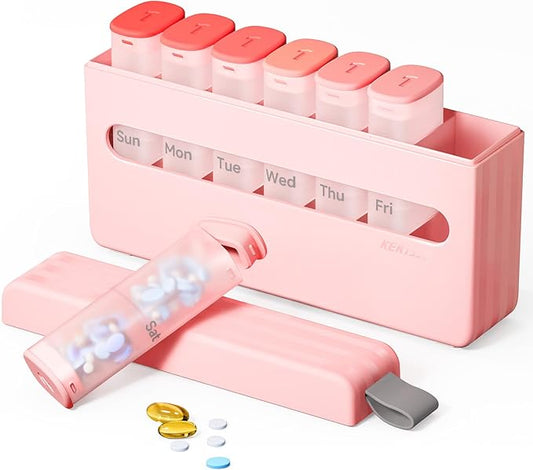 Weekly Pill Organizer 2 Times a Day - Am Pm Pill Box 7 Day, Large Twice Medicine Pill Case for Daily Medication, Vitamins, Fish Oils, Supplements Portable Week Pill Holder Container, Translucent Pink