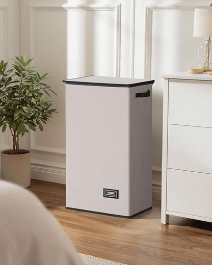 SOLEDI Laundry Hamper with Lid 100L Large & Tall Collapsible Laundry Basket, Clothes Hamper with Bag Removable Easy to Carry, Dirty Hampers for Bedroom, Bathroom, Dorm, College,Light taupe