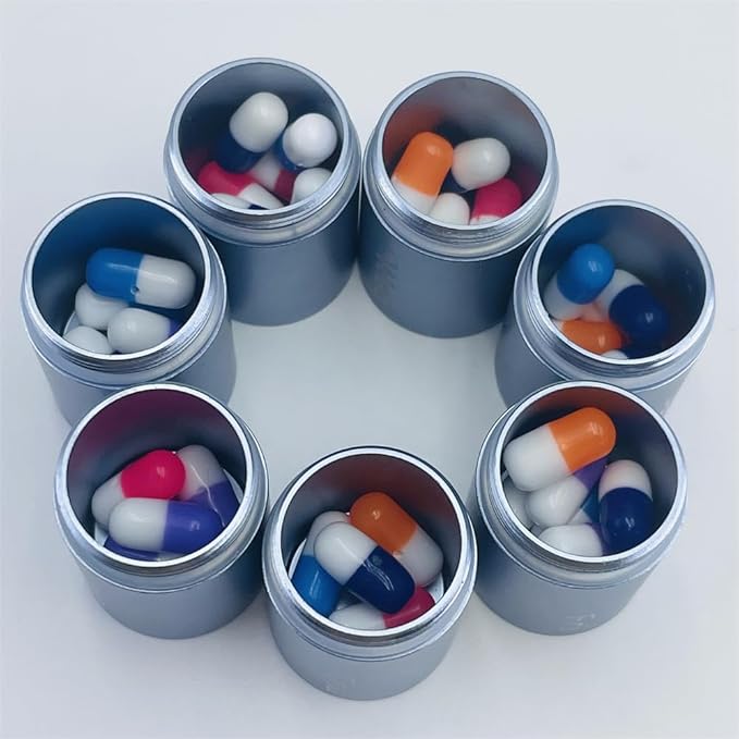 2 PCS Metal Travel Pill Organizer Large - Rainbow Weekly Pill Case +7 Day Pill Organizer-Waterproof Pill Box Container - Compact and Durable Medicine Organizer (Gray)