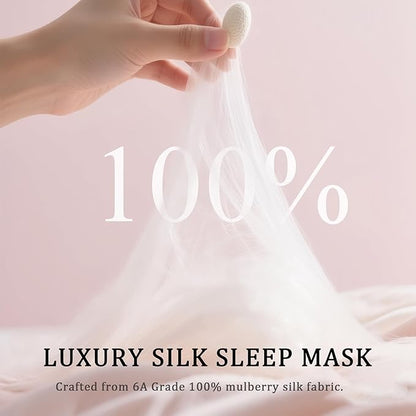 Pearl Rosé Mulberry Silk Sleep Eye Mask for Men Women, Cloud-Shaped Lightweight Adjustable Hanging-Ear Design (8 Inches), Light-Blocking Ready-to-Gift Set for Travel Nap by Timeless Artworks