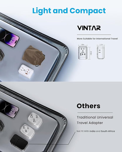 Universal Travel Adapter Kit, VINTAR PD 35W International Power Adapter with 3 USB Ports (2 USB C) and 4 AC Outlets, Type A,C,G,D,I,M Detachable Attachments, Adapter for US/EU/UK/India/AUS/Africa