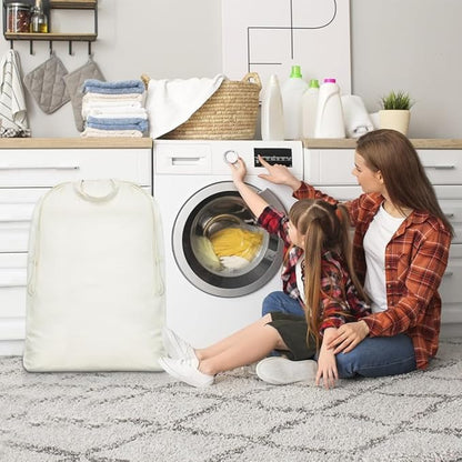 3pcs Breathable Cotton Canvas Laundry Drawstring Bags with Carrying Handles & Shoulder Strap, Cotton Laundry Hamper Basket Replacement Liner Bags