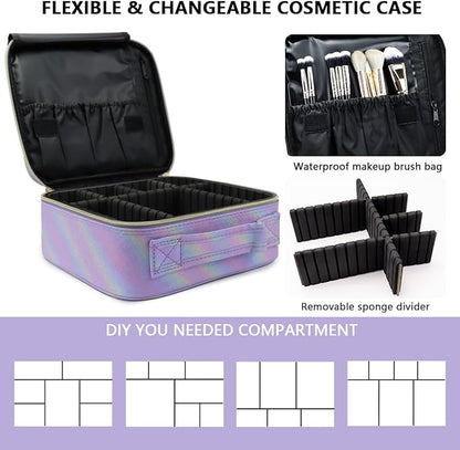 Travel Makeup Train Case Cosmetic Case Organizer Portable Artist Storage Bag with Adjustable Dividers for Cosmetics Makeup Brushes Toiletry Jewelry Digital Accessories (Purple)
